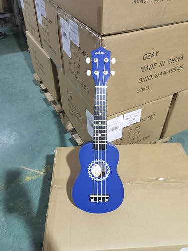 ADM Soprano Ukulele Set for Kids and Beginners, Ukulele Starter Kit with Bag, Clip-On Tuner, Rainbow Strings, Colourful Strap, Plectrum, Fingerboard Sticker, Chord Card (Dark Blue)