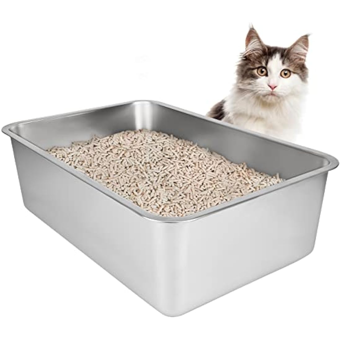 IKITCHEN Stainless Steel Cat Litter Box, Extra Large High Sided Litter Box, Metal Litter Box for Cats Rabbits, Never Absorbs Odors, Rustproof, Non Stick Smooth Surface, 23.5" L x 15.5" W x 8" H