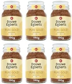 Douwe Egberts Pure Gold Medium Roast Instant Coffee 190g (Pack of 6 Jars, Total 1.14kg)