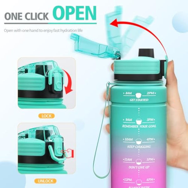 Niggeey 500ml & 700ml & 1000ml Motivational Water Bottle with Time Marker, Sports Water Bottles, Leak Proof BPA Free Tritan Drink Bottle for Kids, Men, Women, Running, Cycling, School, Gym and Sport