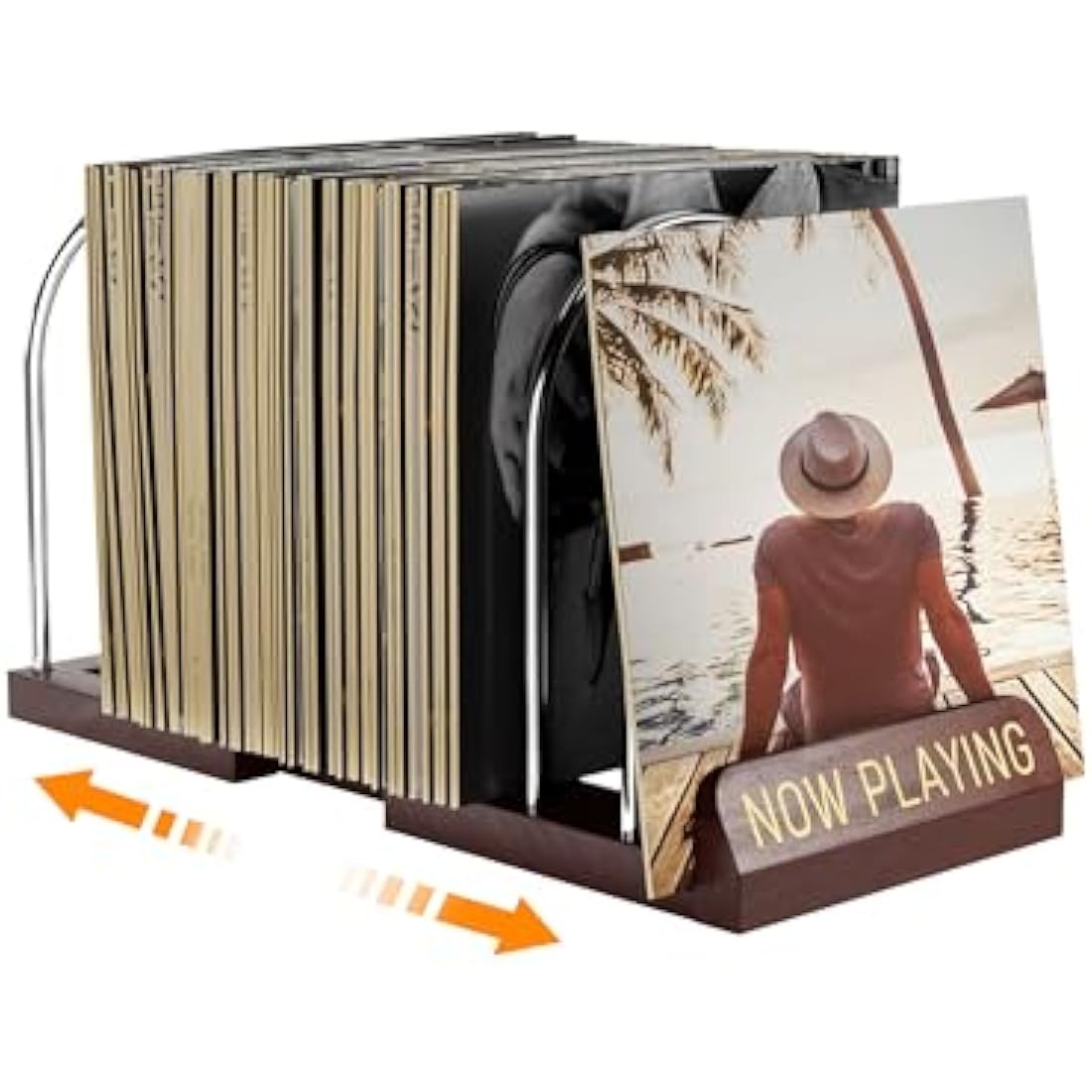 HULISEN Expandable Vinyl Record Storage, 30-70 LPs Adjustable Now Playing Record Holder for Albums, Wood Now Spinning Vinyl Record Stand Display Rack Organizer, Gift Package, Effortless Assembly