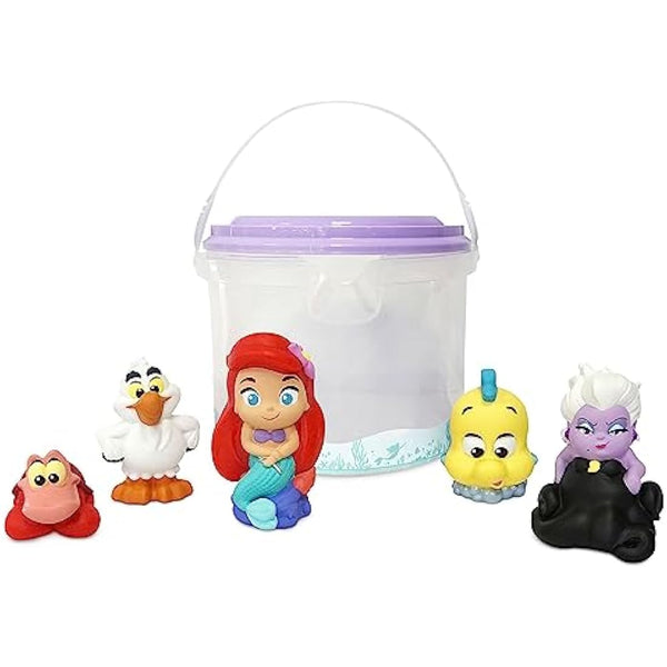 Disney Store Official Bath Toy Set for Kids, The Little Mermaid, 5 Pc., Playset Includes Bucket with Straining Lid and Five Figures, Suitable for Ages 6 Months+