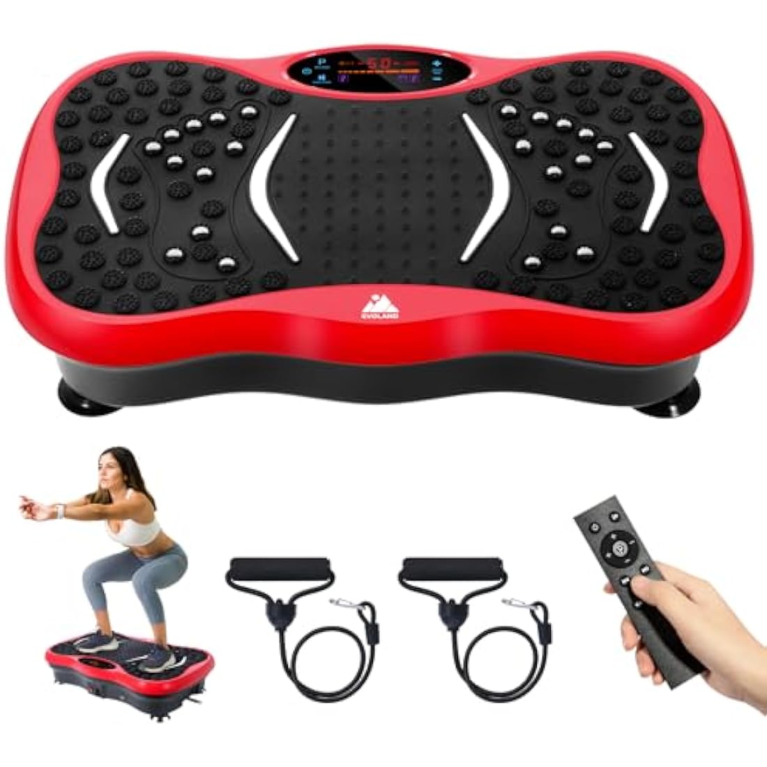 EVOLAND Vibration Plate Exercise Machine, Vibration Fitness Trainer with Bluetooth Speaker, 5 Program Modes, 2 Resistance Bands, Home Exercise Equipment for Fitness Body Toning