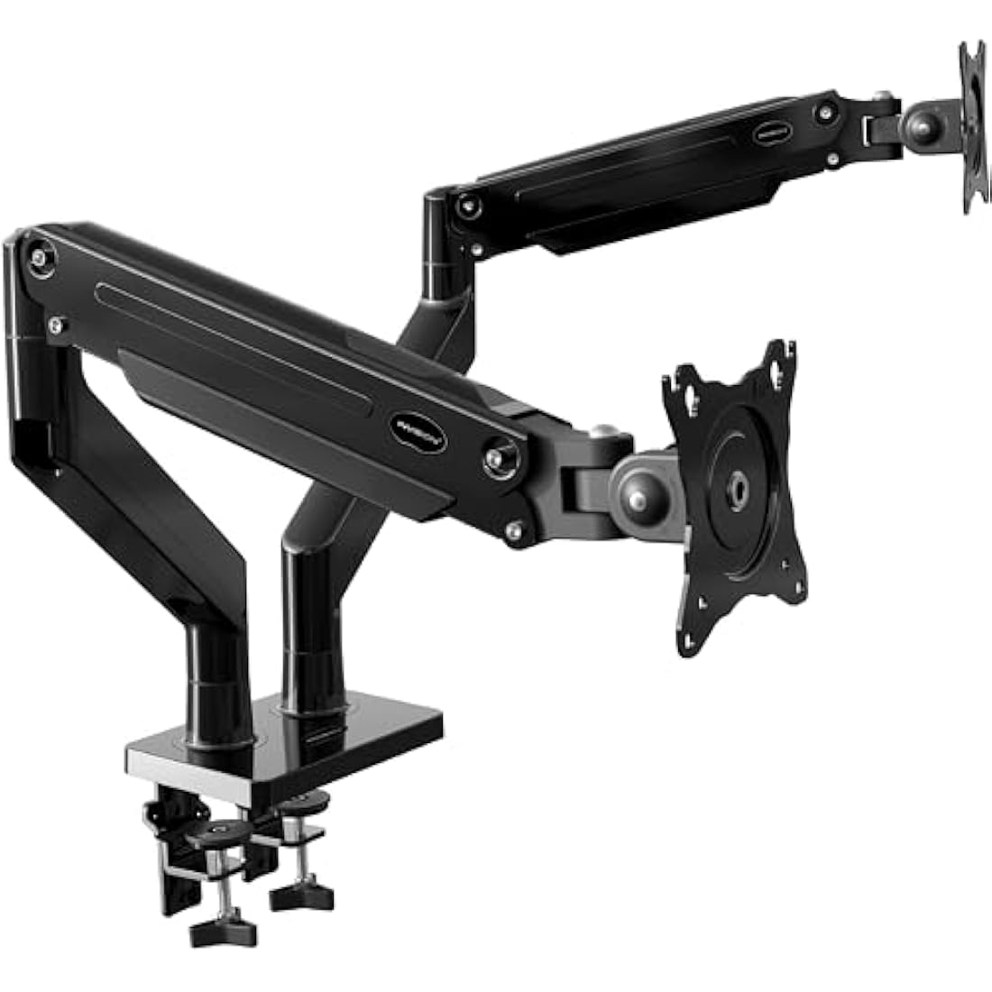 Invision Dual PC Monitor Arm Bracket Ergonomic Height Adjustable (Gas Assisted) Full Motion Long Arm Desktop Clamp Mount for 24”-35” Screens Tilt & Swivel VESA 75mm & 100mm Weight 2kg to 15kg (MX900)