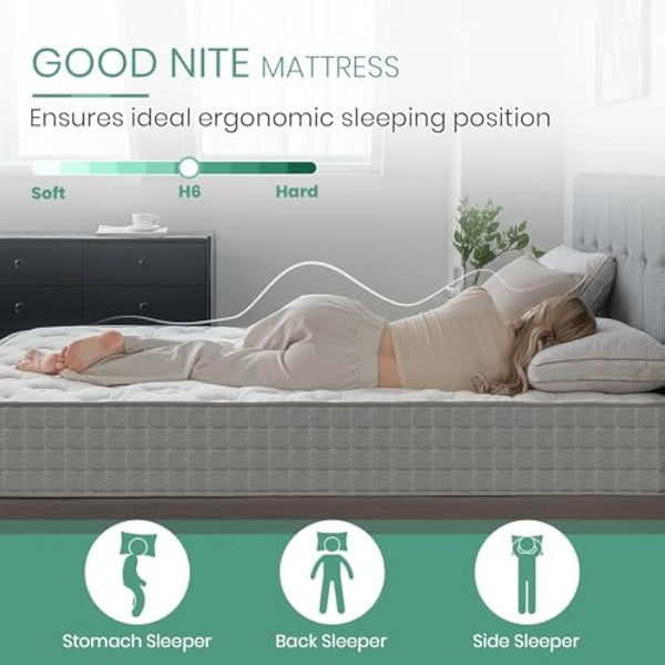 Good Nite Single Mattress Hybrid Spring and Memory Foam Single Bed Mattresses Sprung Comfortable with Knitted Fabric Zoned Support 3FT 18cm Deep H6 Firmness 90x190