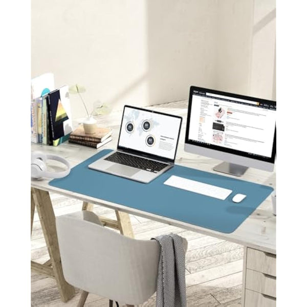YSAGi Non-Slip Desk Pad, Waterproof PVC Leather Desk Table Protector, Ultra Thin Large Mouse Pad, Easy Clean Laptop Desk Writing Mat for Office Work/Home/Decor (90 x 43 cm, Azure)