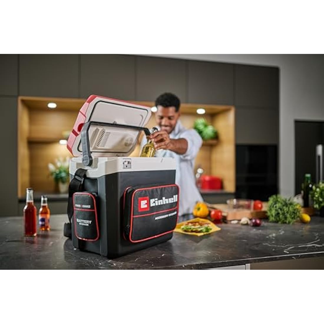 Einhell Battery-Powered Cool Box TE-COL 18/27 Li-Solo Power X-Change (18 V, 27 litres, for Cooling and Keeping Warm, Hybrid 12 V for Car, 230 V Power Connection, incl. Pockets, Without Battery)
