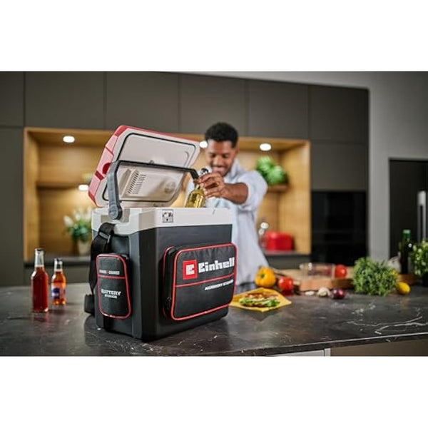 Einhell Battery-Powered Cool Box TE-COL 18/27 Li-Solo Power X-Change (18 V, 27 litres, for Cooling and Keeping Warm, Hybrid 12 V for Car, 230 V Power Connection, incl. Pockets, Without Battery)