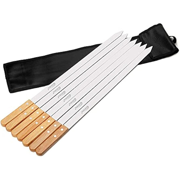 Goutime 23-Inch Long,1 inch Wide BBQ Skewers Large Stainless Steel Kebab Skewers,skewers Stainless Steel,Metal Skewers for Koobideh/Persian/Armenian Style BBQ,Turkish Kebab skewersSet of 7