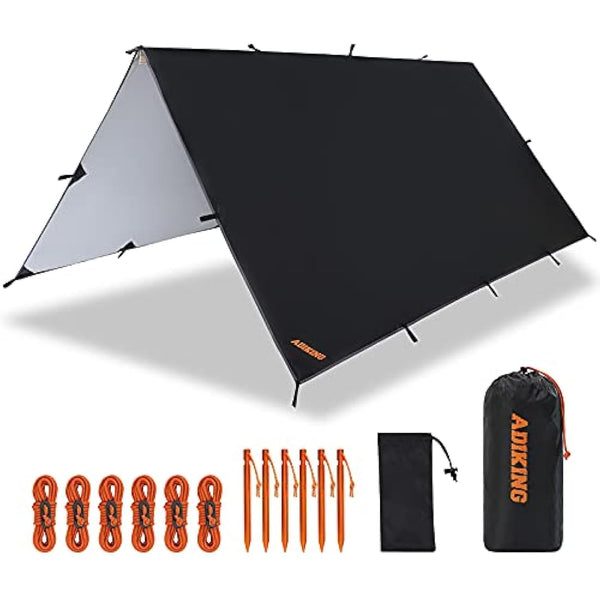 ADIKING Camping Tarp 126 x 118in Waterproof Portable Hammock Tent Tarps Lightweight Anti-UV Rain Shelter For Camping Hiking Outdoor Activities (Black)