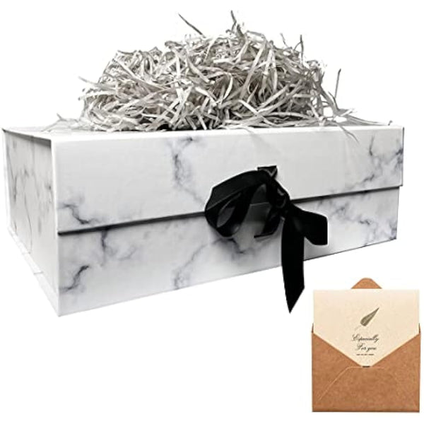 Marble Gift Box, 33x26x11cm Gift Box Large with Magnetic Lids and Silk Ribbon Specially Designed for Valentines Day, Presents Birthdays, Holidays, Anniversaries Gift Packaging