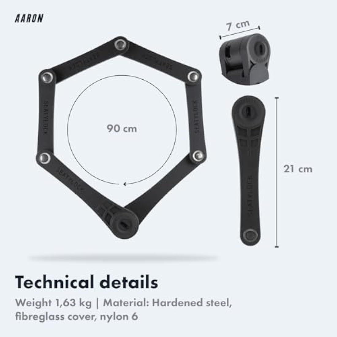 AARON Premium Bicycle Lock - Secure Folding Lock Level 18, Patented High Security Lock with Bracket - Lightweight Bicycle Lock with Key for E-Bike, Road Bike, Motorcycle, MTB