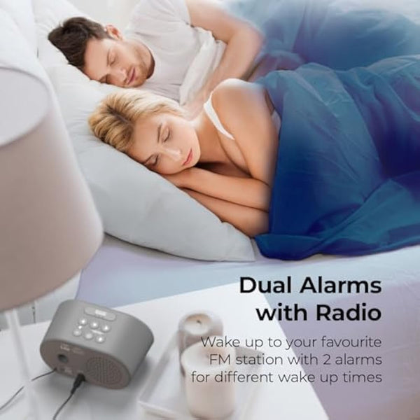 i-box Alarm Clocks Bedside, Radio Alarm Clock, Mains Powered or Battery, FM Radio, USB Charging Port, 5 Step Dimmable Display, Non Ticking, LED Display (Grey)