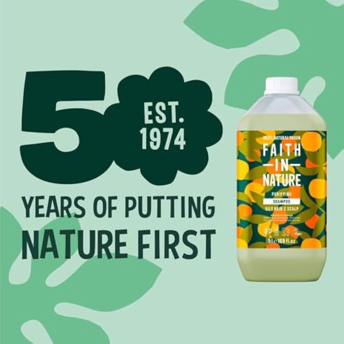 Faith In Nature Natural Grapefruit & Orange Shampoo, Purifying For Oily Hair & Scalp, Vegan & Cruelty Free, No SLS, Silicones or Parabens, 5L Refill Pack