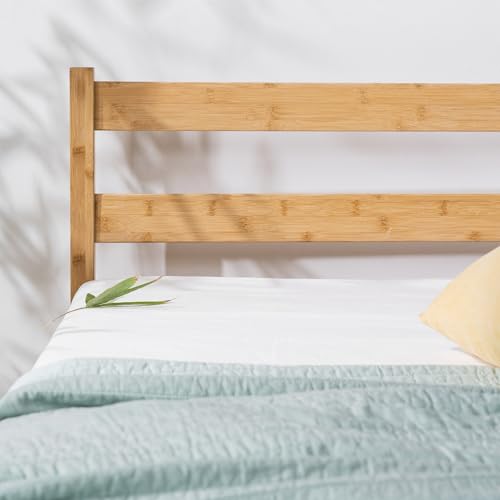 Zinus Ellie Single Bed Frame - Bed 90 x 190 cm - 36 cm Height with underbed storage - Bamboo and Wood Platform Bed Frame with Headboard, Brown