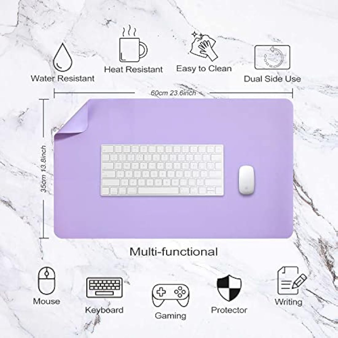 Desk Pad Large, Desk Mat, Extended Mouse Mat, Mouse Pad L, Desk Blotter, DOBAOJIA Laptop Pad Writing Pad for Office/Home, Dual-Side Use PU Leather Waterproof 31.5" X 15.7"(Purple/Purple)