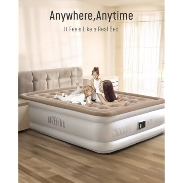 Airefina King Air Bed, Inflatable Mattress with Built in Pump, Blow up Bed in 3 Mins Self-Inflation, Portable Double Blow up Mattress, Flocked Surface Airbed for Guest, Home & Camping, -203×152×40cm