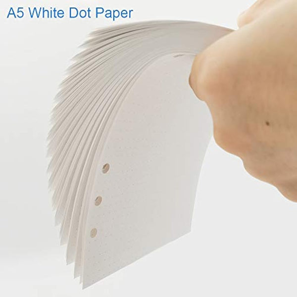 A5 Dotted Refills Paper for Filofax Planner/Binders, 100 Sheets/200 Pages, 100gsm White Paper, 6 Hole Loose Leaf Paper, 14.8x21cm
