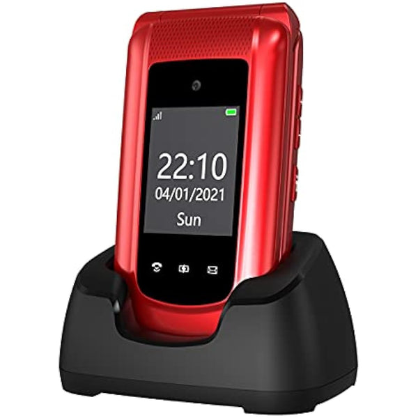 uleway Big Button Mobile Phone for Elderly, Pay As You Go Flip Cell Phone, Unlocked Senior Mobile Phone with SOS Emergency Button, Charging Dock, 1000mAh Battery (Red)
