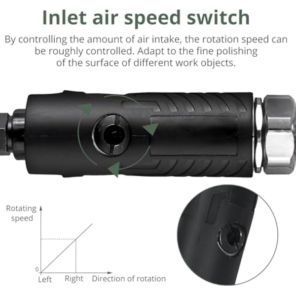 EYPINS Roloc Pneumatic Angle Grinder 1/4" 90psi (6.35 Bar) 20,000 RPM with 4 Different Discs 2 Chucks 3mm/6mm for Preparing Surfaces for Soldering, Polishing and Grinding Bodywork Lustre