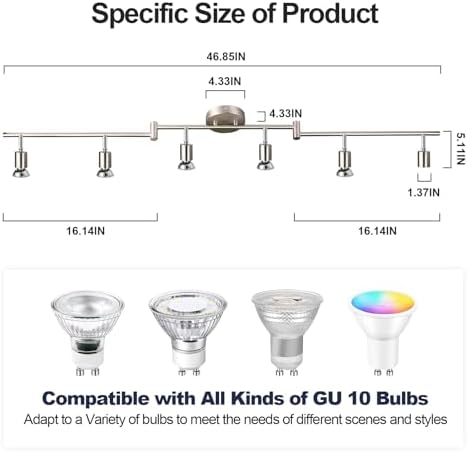 DINGLILIGHTING LED Ceiling Spotlight, 6-Way Rotatable, Matt Nickel Finish, 6x4W GU10 LED Bulbs (400LM, 3000K), For Kitchen, Living Room, Bedroom
