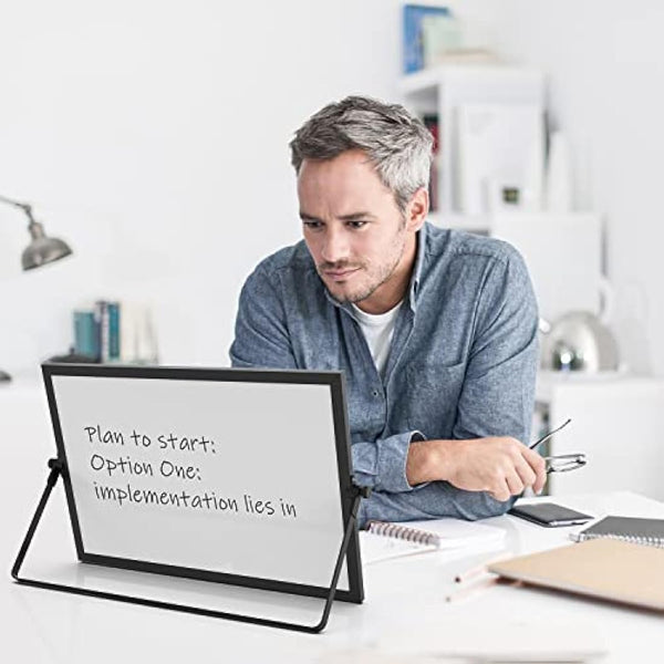 OWill Black Dry Erase Whiteboard, 30 X 40 cm Magnetic Desktop Whiteboard with Stand, A3 Small White Board with 8 Pens, Portable Double-Sided White Board Easel for Drawing School Supplies