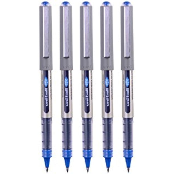 uni-ball UB-157 Eye Rollerball Pens. Premium Fine 0.7mm Ballpoint Tip for Super Smooth Handwriting, Drawing, Art, Crafts and Colouring. Fade and Water Resistant Liquid Uni Super Ink. Pack of 5 Blue