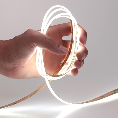 GOMING 49.2ft/15M DC 24V COB LED Strip Light Cool White 6000K 5760LEDs CRI 93+ 11000lm Uniform Glow Not Waterproof IP20 Flexible LED Tape Lights for