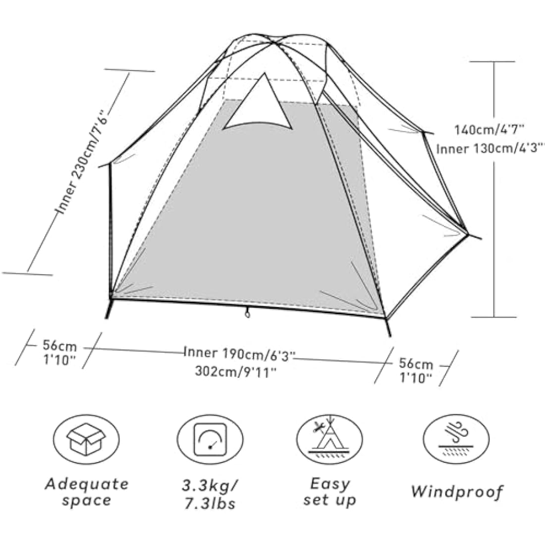 Forceatt Tent, 2-4 Man Tent for Camping, Easy Setup Lightweight Two Doors PU3000mm Waterproof Dome Tent, Windproof Instant Outdoor Tent Suitable for Traveling, Beach, Camping, Hiking, Mountaineering