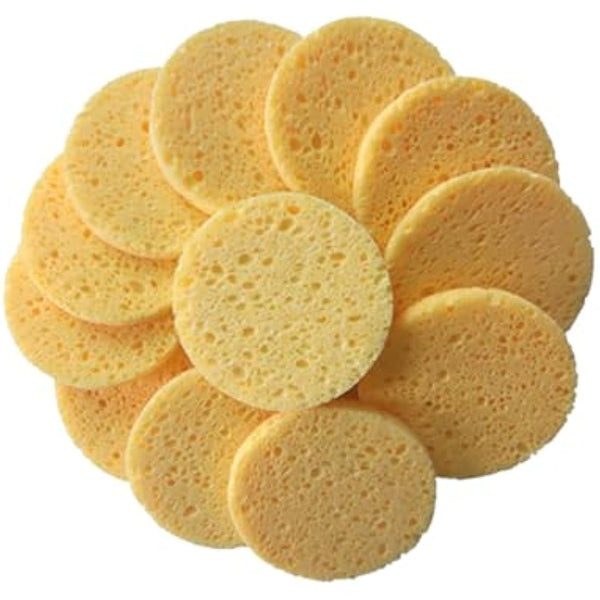Healifty 50pcs Natural Wood Pulp Facial Sponges Round Beige Gentle Exfoliating & Makeup Removal - Hypoallergenic Deep Cleansing - Compressed Cellulose Eco-Sponge
