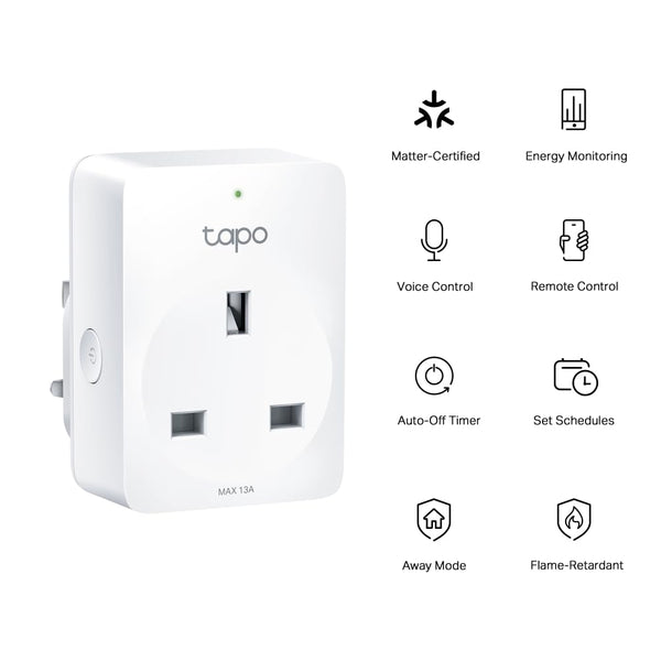 Tapo P110M Smart Plug, WiFi Plug, Energy Monitoring, Electricity Usage Monitor, MATTER Certified, App Remote Control, Voice Control, Alexa Plug, Works with Alexa & Google, Away Mode, Compact Design