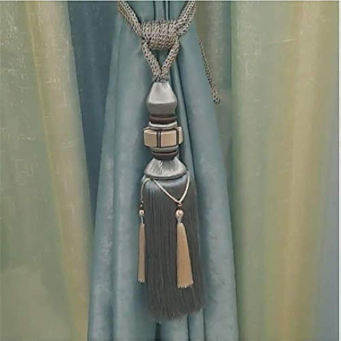 1 Pair Curtain Tiebacks Holdbacks Clip Binding Rope Tie Backs Handmade Tassel Tiebacks Home Window Decorative (Blue2)