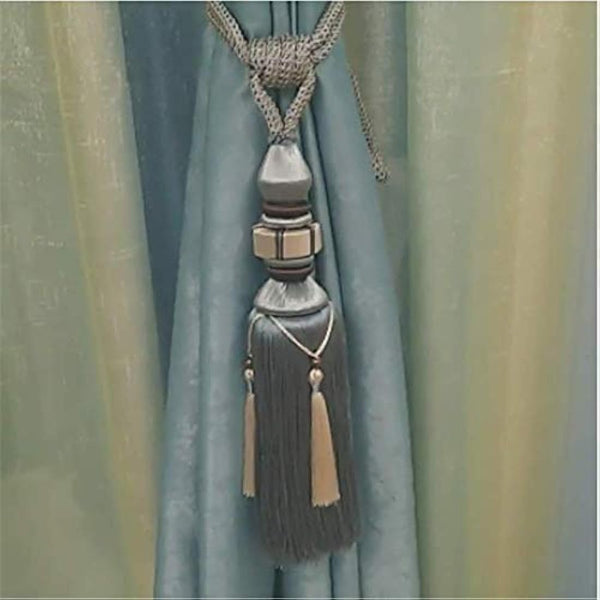 1 Pair Curtain Tiebacks Holdbacks Clip Binding Rope Tie Backs Handmade Tassel Tiebacks Home Window Decorative (Blue2)