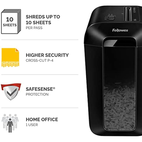 Fellowes LX65 Cross Cut Paper Shredder, Shreds 10 Sheets into 4x40mm Particles, For Home or Home Office