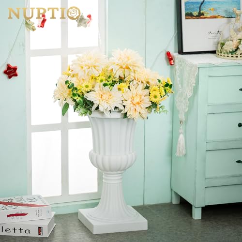 2 Pcs Classic Urn Planter, 50cm Height Plastic Indoor or Outdoor Decorative Urn, Tall Pedestal Plastic Planter, Vintage Style Flower Pot, Home Garden
