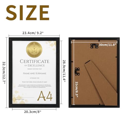 HORLIMER A4 Frames Pack of 15, Black A4 Picture Frame for Displaying Certificates, Posters, Prints, and Documents on Wall or Tabletop