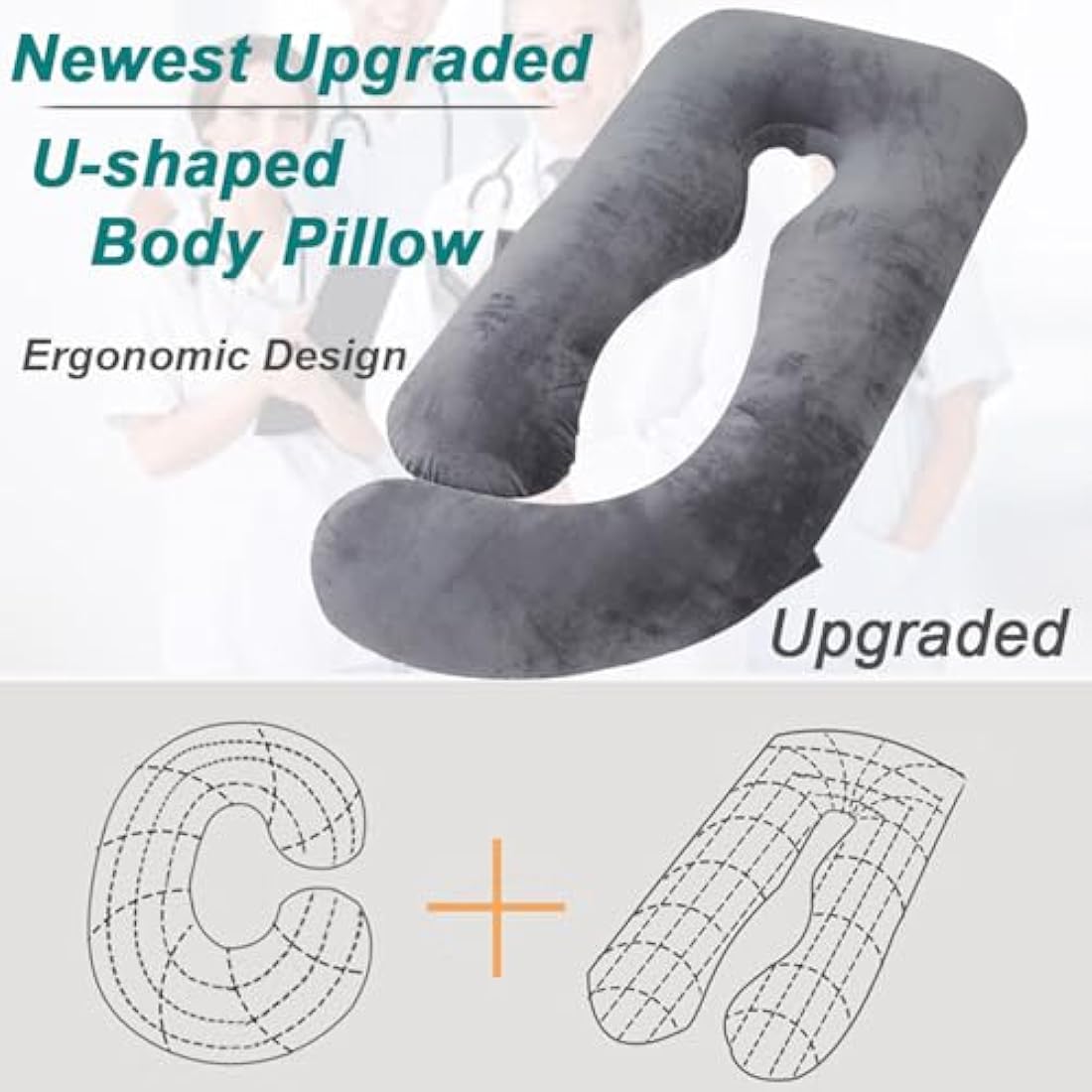 AS AWESLING Pregnancy Pillow, U Shaped Full Body Pillow, Nursing, Support and Maternity Pillow for Pregnant Women with Removable Cover (Dark Grey)
