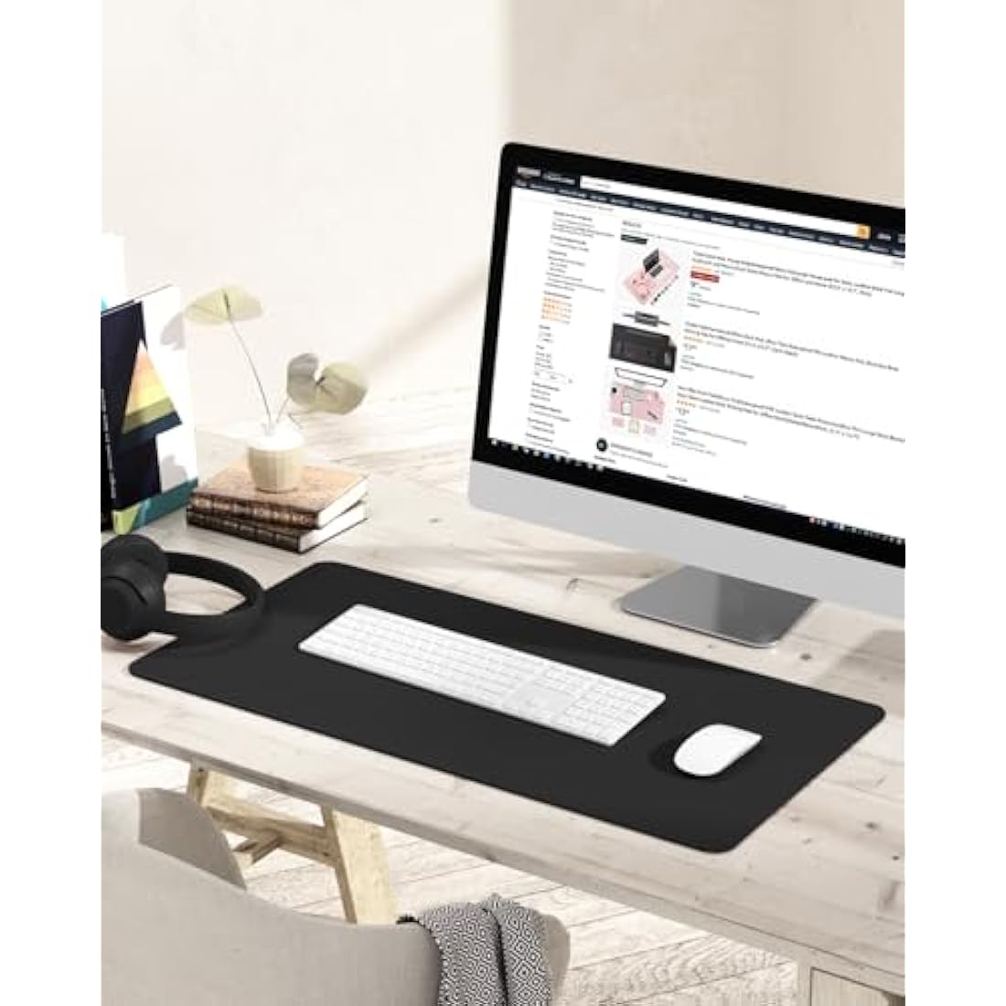 YSAGi Non-Slip Desk Pad, Waterproof PVC Leather Desk Table Protector, Ultra Thin Large Mouse Pad, Easy Clean Laptop Desk Writing Mat for Office Work/Home/Decor (80 x 40 cm, Black)