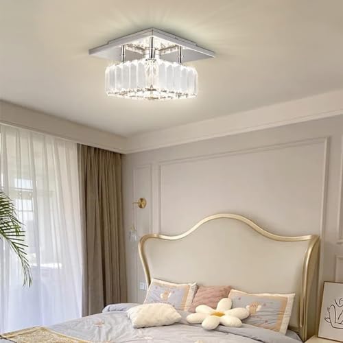 diisunbihuo Mini Crystal Chandelier Big Crystal Ceiling Lamp Square LED Pendant Light for Hallway Bedroom Dining Room (Dimmable)