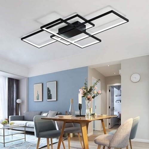 Jsz LED Dimmable Ceiling Light Living Room Lamp with Remote Control Modern Minimalist Ceiling Light Creative Metal Acrylic Design Ceiling Light Lighting Bedroom Decor Lamp (Black, 105CM)