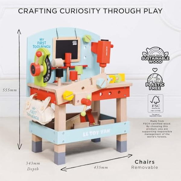 Le Toy Van - Cars & Construction Educational My First Tool Bench Toy Wooden Tool Bench Set For Role Play | Pretend Play Wooden Tools - Suitable For 3 Year Olds And Older