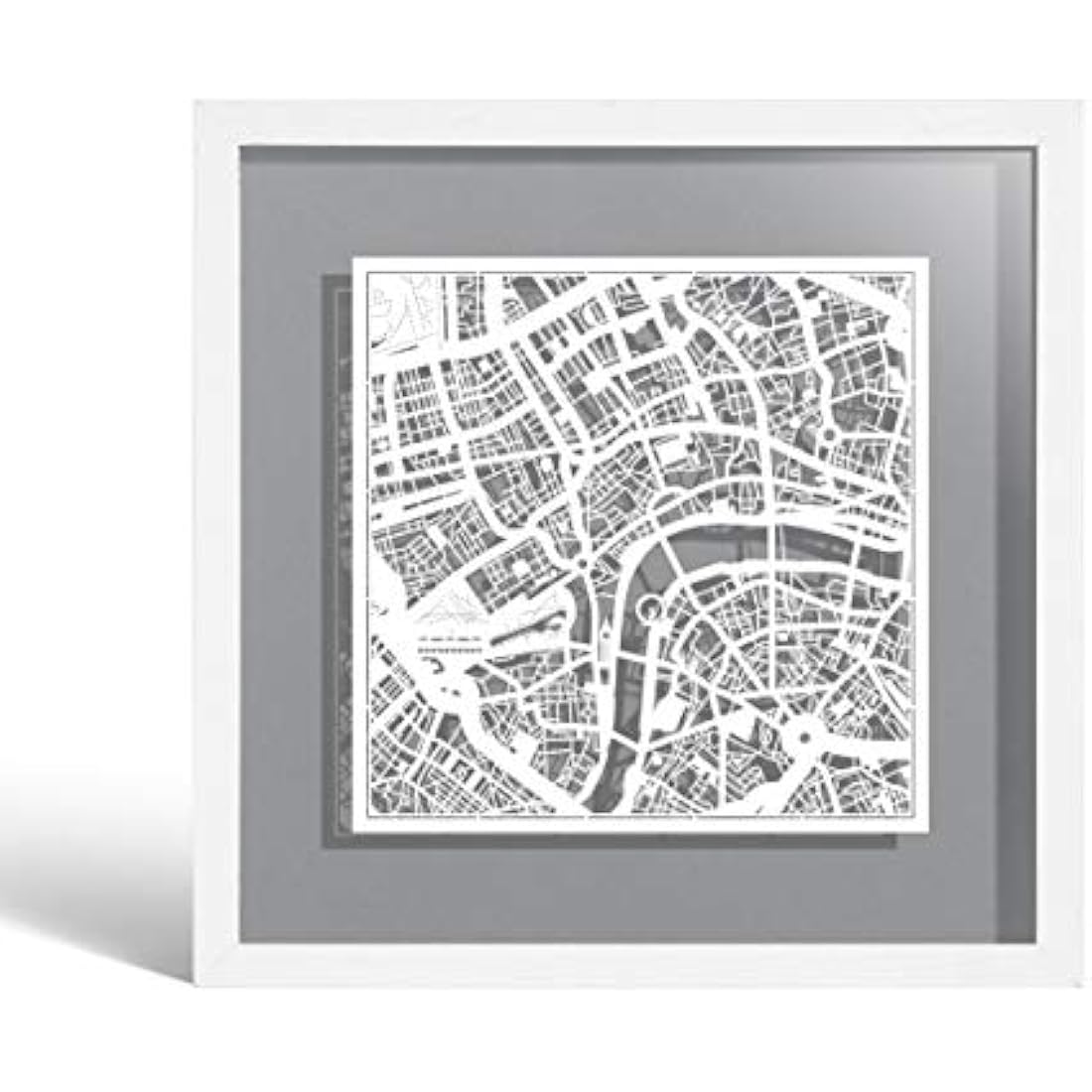 O3 DESIGN STUDIO London Paper Cut Map framed, White map, White frame, 9x9 inches, Gift Boxed, 4 background color, self-changing, Paper Art