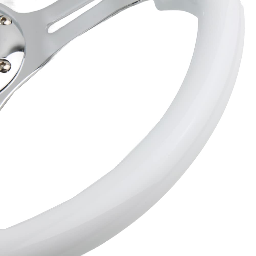 350mm Green Racing Steering Wheel Neo Chrome Spoke Universal 6 Bolts 45mm Deep Dish Classic ABS Wood Steering Wheel with Horn Button