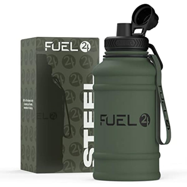 Fuel24 1.3L/2.2L Water Bottle Metal - STRONG, Drop & Leakproof BPA free 2L 1L Stainless Steel Water Bottle (1 Litre) - Large Gym Bottles for Men, Sports Water Bottle, Travel, Hiking Water Bottle