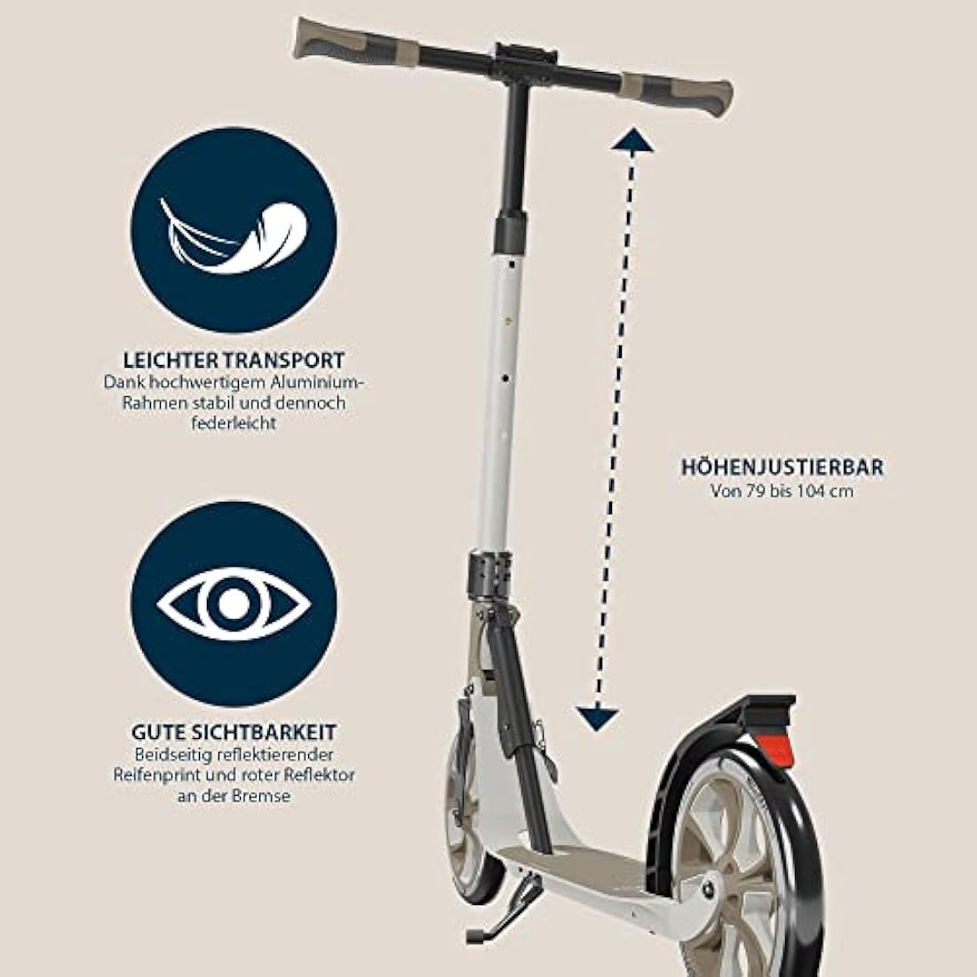 HUDORA BigWheel 205 Advanced Scooter - Comfortable aluminium scooter for up to 100kg - Height-adjustable & foldable kick scooter - Kick scooter for children/teenagers & adults