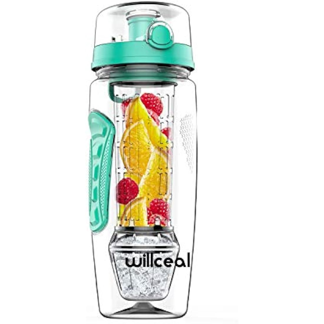 Fruit Infuser Water Bottle 32oz Durable with Detachable Ice Gel Ball,Large - BPA Free Tritan, Flip Lid, Leak Proof Design - Sports, Camping (Mint)