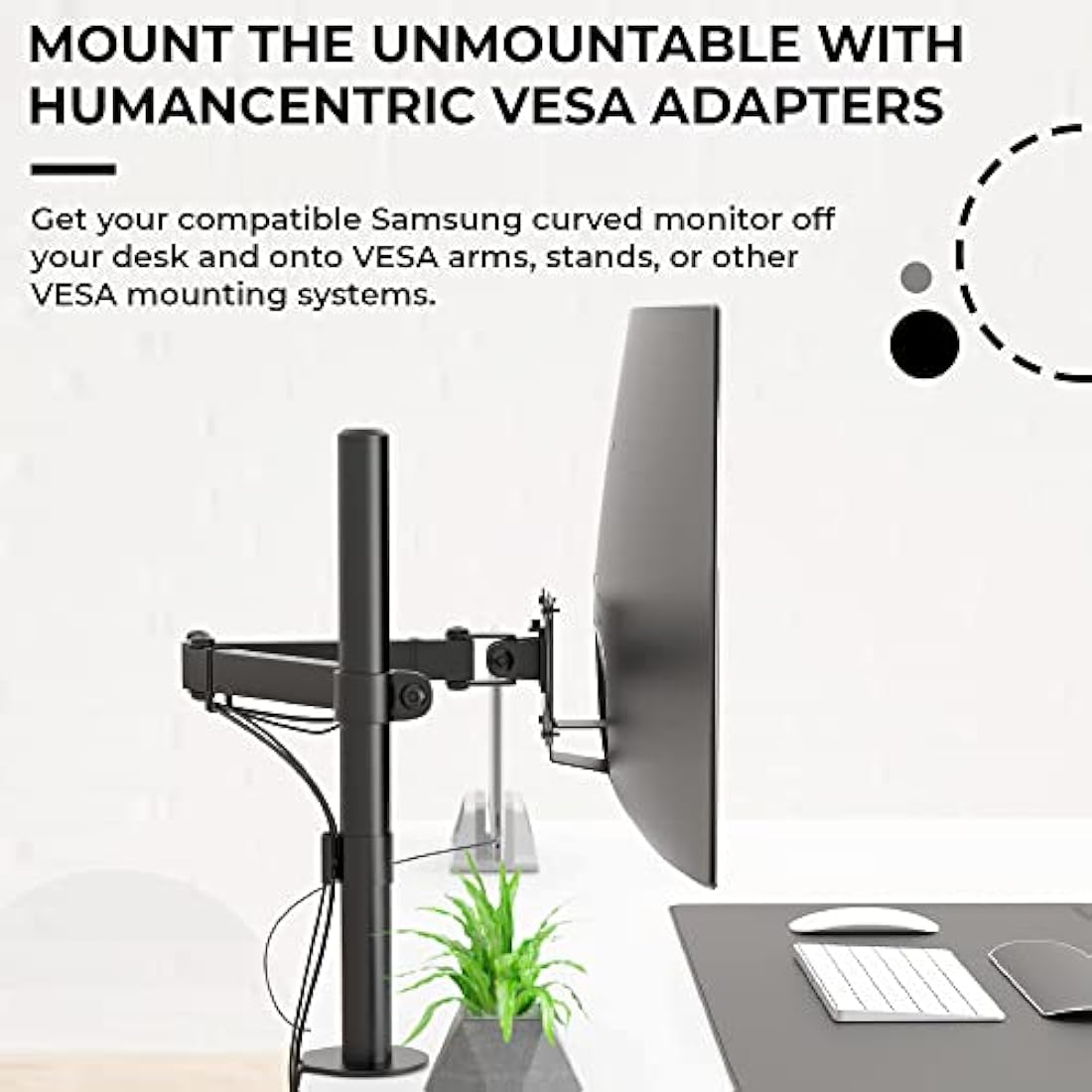 HumanCentric VESA Mount Adapter Compatible with Samsung Curved Monitors U32R590, U32R590C, U32R592, and U32R591, Adapter Bracket for VESA Stand, Arm or Desk Mount with 75x75 or 100x100mm Pattern