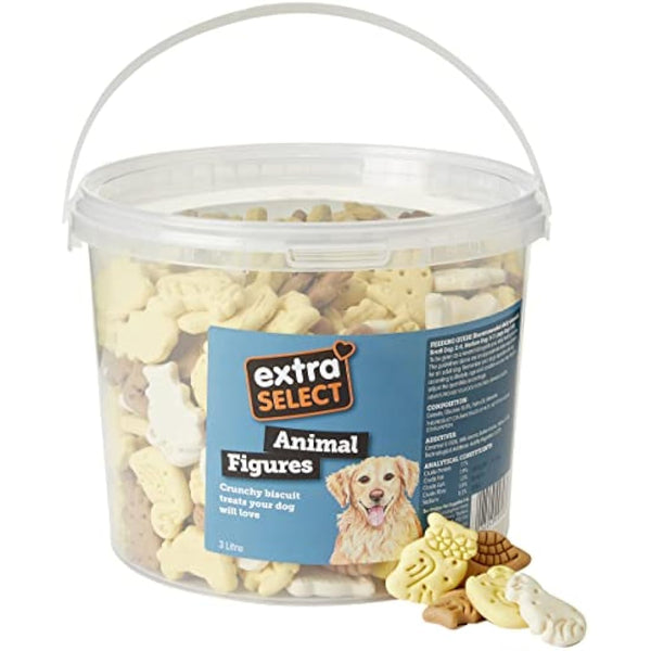 Extra Select 3 Colour Animal Figure Dog Treat Biscuits in a 3ltr Bucket (approx 420 biscuits)