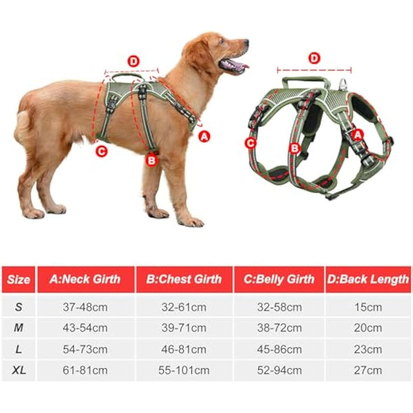 HEELE Escape Proof Dog Harness - Release on Neck, No Pull Reflective Adjustable Vest with Durable Handle, Harness for Big/Active Dogs, Green, XL