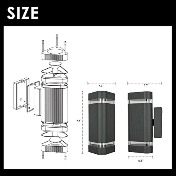 CELAVY Outside Wall Lights, Up and Down Outdoor Wall Lights Mains Powered, IP65 Waterproof Front Door Porch Light Lamp Modern 3000K Aluminium, External LED Lighting Wall Mounted for House, Grey